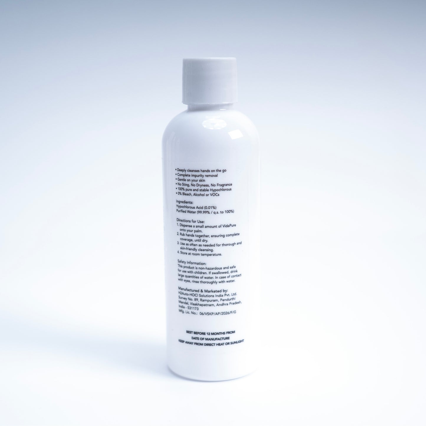 VidaPure | Hand Cleansing Mist | 100 PPM | 100 ml | Hypochlorous Acid | Alcohol Free | Fragrance Free | Non Toxic | Powered by H2autO™ - U.S. Patented Technology
