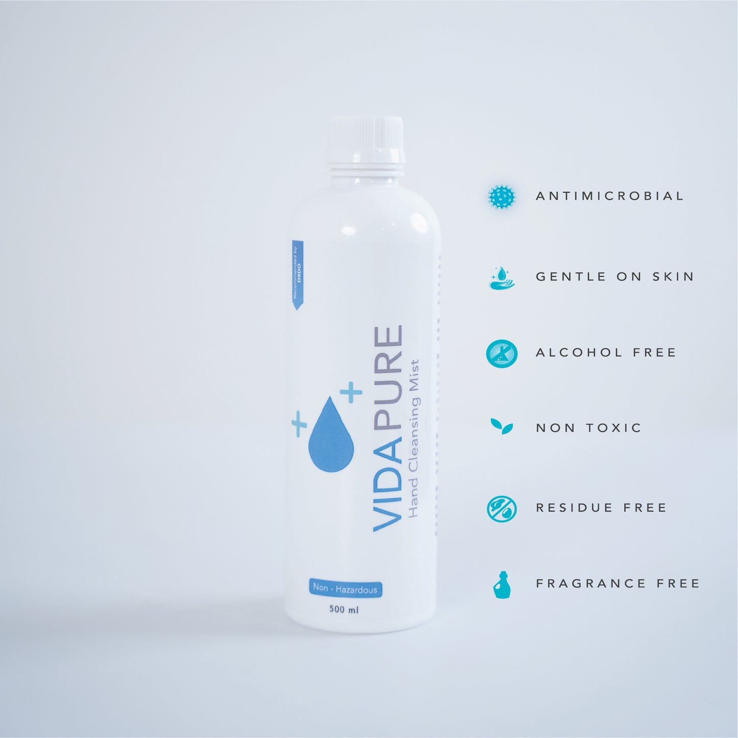 VidaPure | Hand Cleansing Mist | 100 PPM | 500 ml | Hypochlorous Acid | Alcohol Free | Fragrance Free | Non Toxic | Powered by H2autO™ - U.S. Patented Technology