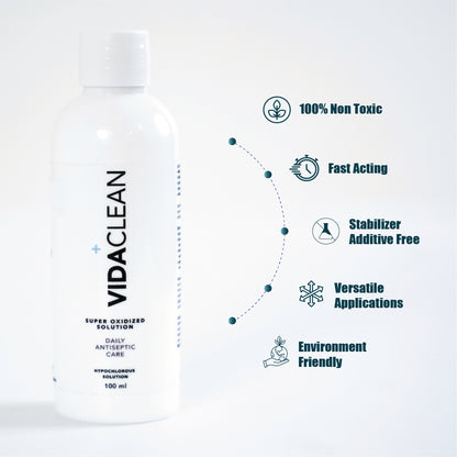 VidaClean | Daily Antiseptic Care | 100 ml | Super Oxidized Solution | Hypochlorous Acid | Alcohol Free | Powered by H2autO™ - U.S. Patented Technology