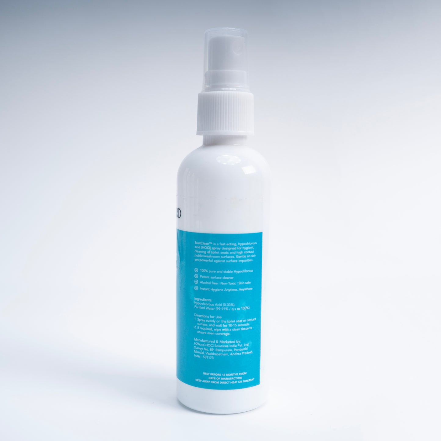 VidaGuard SeatClean | Toilet Seat Hygiene Spray | 300 PPM | 100 ml | Hypochlorous Acid | Non Toxic | Powered by H2autO™ - U.S. Patented Technology